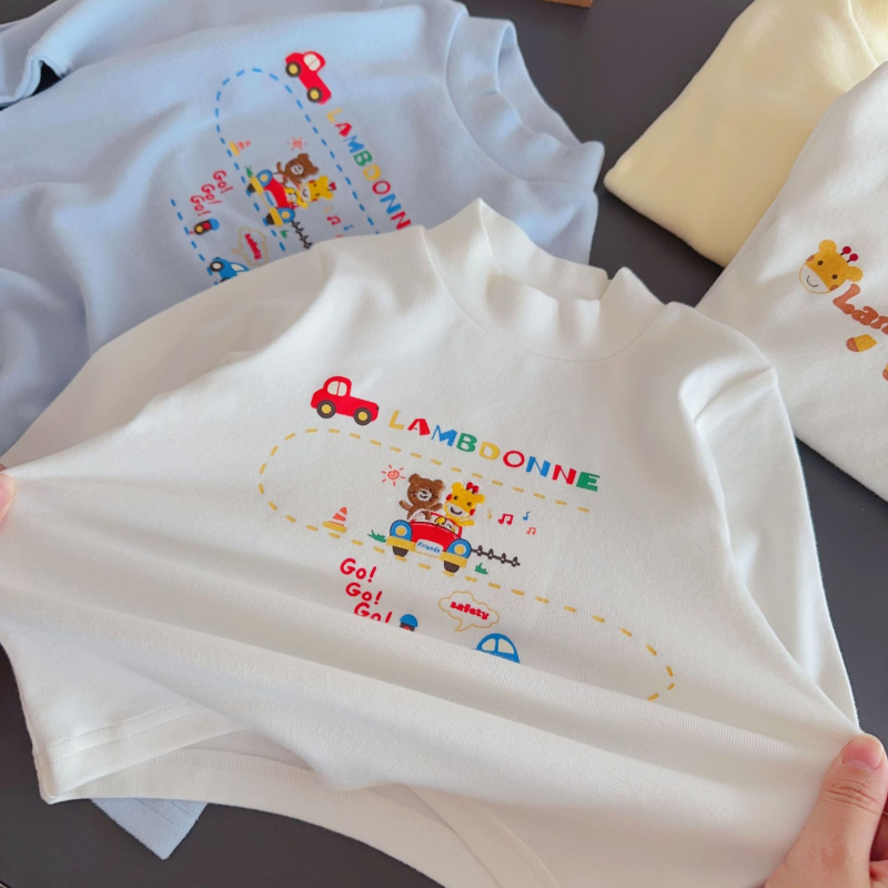 Top de bază pentru copii, mâneci lungi, guler rotund, unisex, 90% poliester, iarna 2025