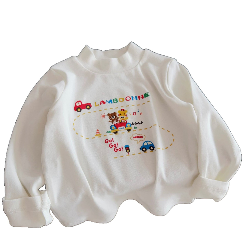 Top de bază pentru copii, mâneci lungi, guler rotund, unisex, 90% poliester, iarna 2025