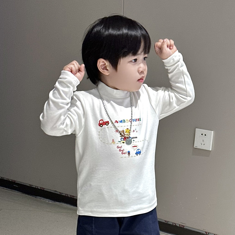 Top de bază pentru copii, mâneci lungi, guler rotund, unisex, 90% poliester, iarna 2025