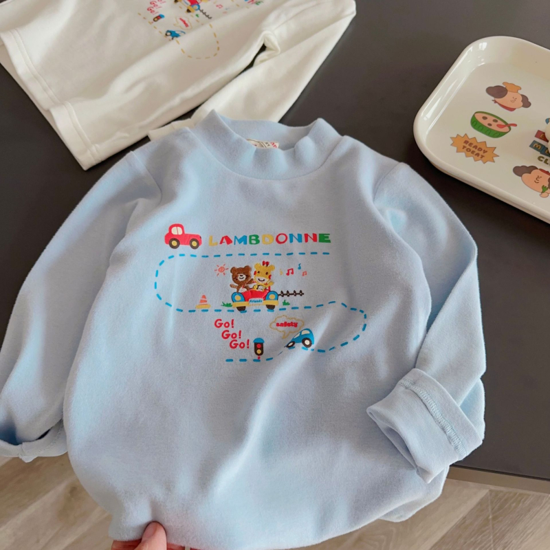 Top de bază pentru copii, mâneci lungi, guler rotund, unisex, 90% poliester, iarna 2025