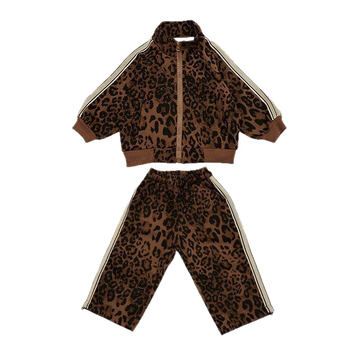 Dječji dvodijelni set s leopard printom, jesenski pamučni kaput sa zipom i top, korejski stil