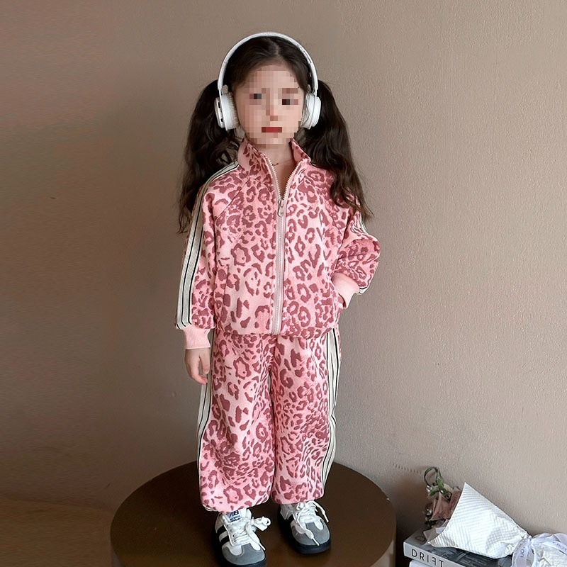 Dječji dvodijelni set s leopard printom, jesenski pamučni kaput sa zipom i top, korejski stil