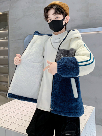 Palton pentru copii băieți cu căptușeală fleece, stil coreean, fermoar, material gros