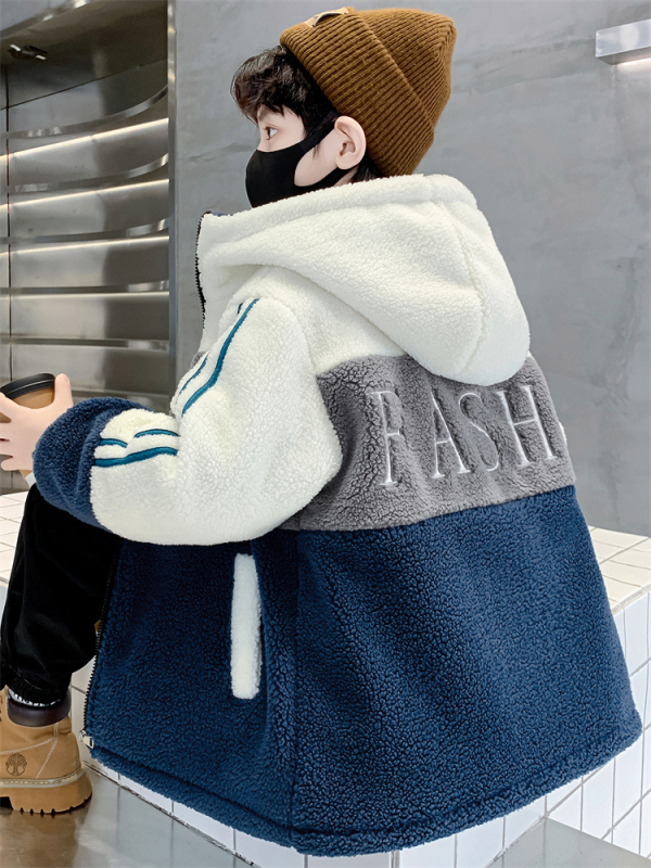 Palton pentru copii băieți cu căptușeală fleece, stil coreean, fermoar, material gros