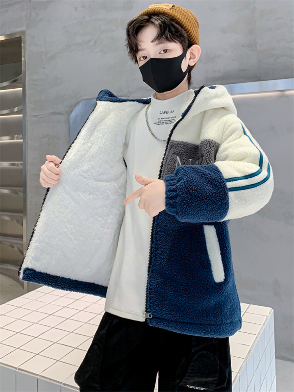 Palton pentru copii băieți cu căptușeală fleece, stil coreean, fermoar, material gros