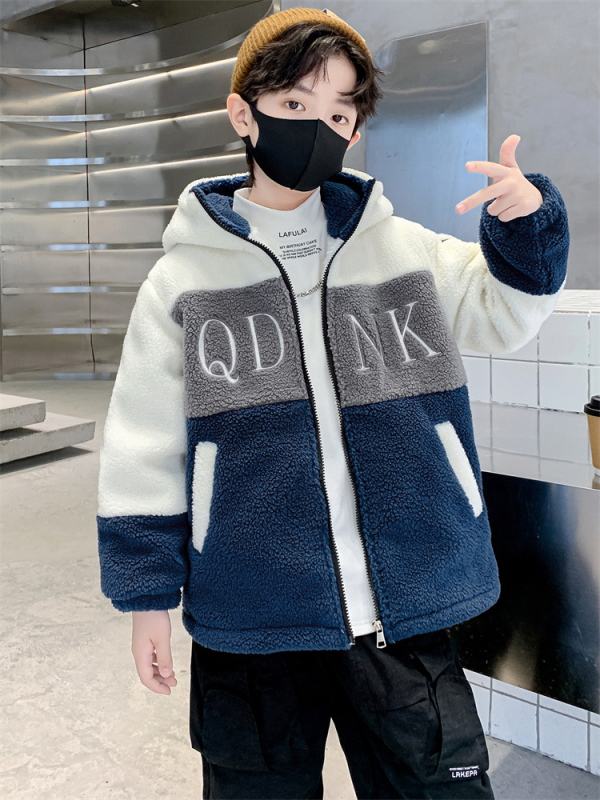 Palton pentru copii băieți cu căptușeală fleece, stil coreean, fermoar, material gros