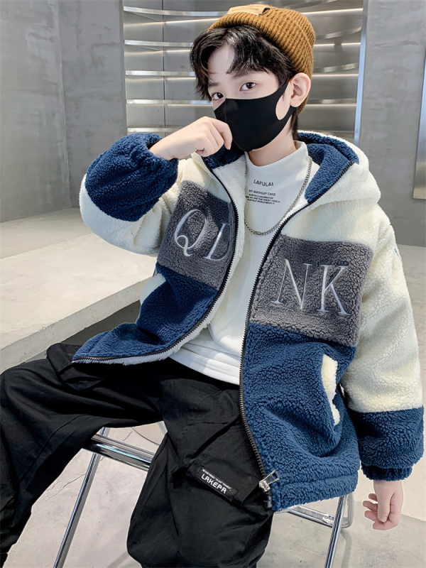Palton pentru copii băieți cu căptușeală fleece, stil coreean, fermoar, material gros