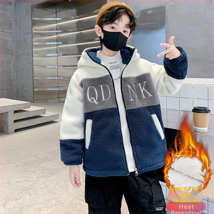Palton pentru copii băieți cu căptușeală fleece, stil coreean, fermoar, material gros