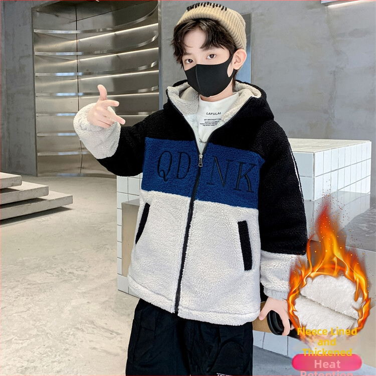 Palton pentru copii băieți cu căptușeală fleece, stil coreean, fermoar, material gros