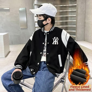 Geacă de iarnă pentru copii, căptușită cu polar, exterior din poliester, guler înalt, stil koreean