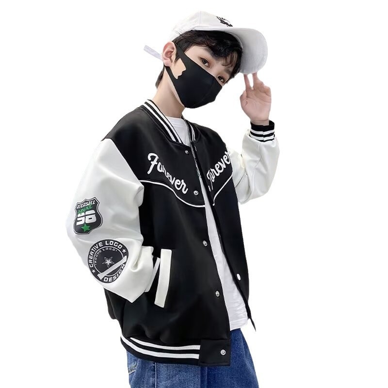 Geacă de iarnă pentru copii, căptușită cu polar, exterior din poliester, guler înalt, stil koreean