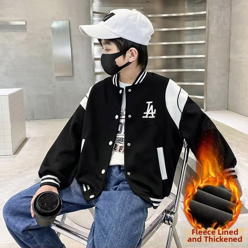 Geacă de iarnă pentru copii, căptușită cu polar, exterior din poliester, guler înalt, stil koreean