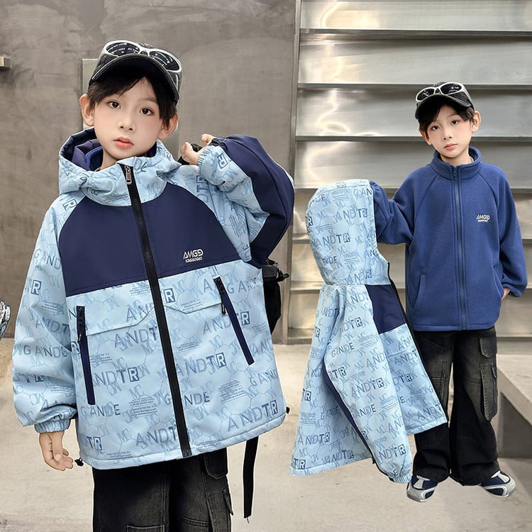 Zēnu ārējā jaka 3-1 ar noņemamu pildījumu, vēja necaurlaidīga un UV izturīga, acetāta šķiedra, piemērota rudens un ziemas sezonai, vecums 8+