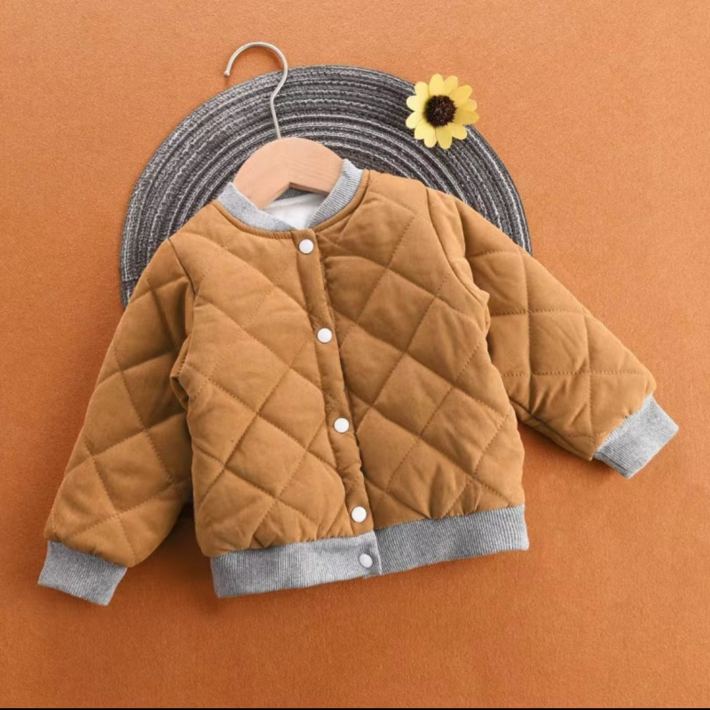 Dječja pamučna jakna s kapuljačom, debela tkanina, pamuk podstava, jednofarbna