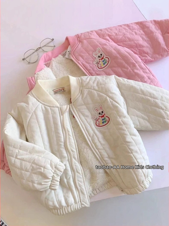 Jachetă de iarnă pentru copii, stil coreean, căptușită cu fleece, închidere cu fermoar, fără glugă, pentru fete 3-8 ani