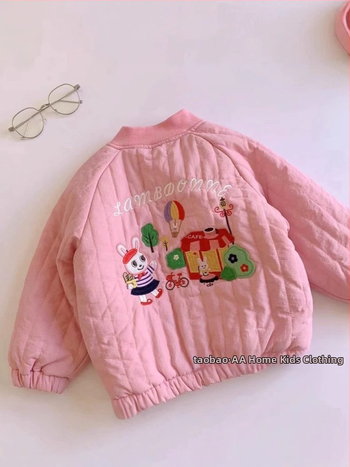 Jachetă de iarnă pentru copii, stil coreean, căptușită cu fleece, închidere cu fermoar, fără glugă, pentru fete 3-8 ani