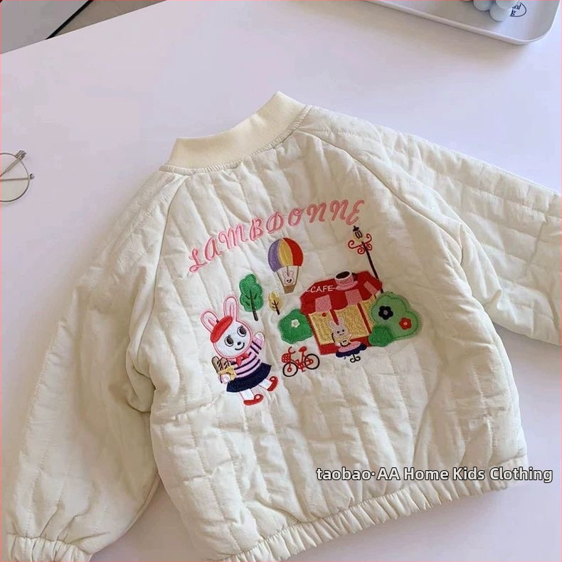 Jachetă de iarnă pentru copii, stil coreean, căptușită cu fleece, închidere cu fermoar, fără glugă, pentru fete 3-8 ani