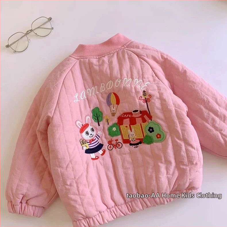 Jachetă de iarnă pentru copii, stil coreean, căptușită cu fleece, închidere cu fermoar, fără glugă, pentru fete 3-8 ani