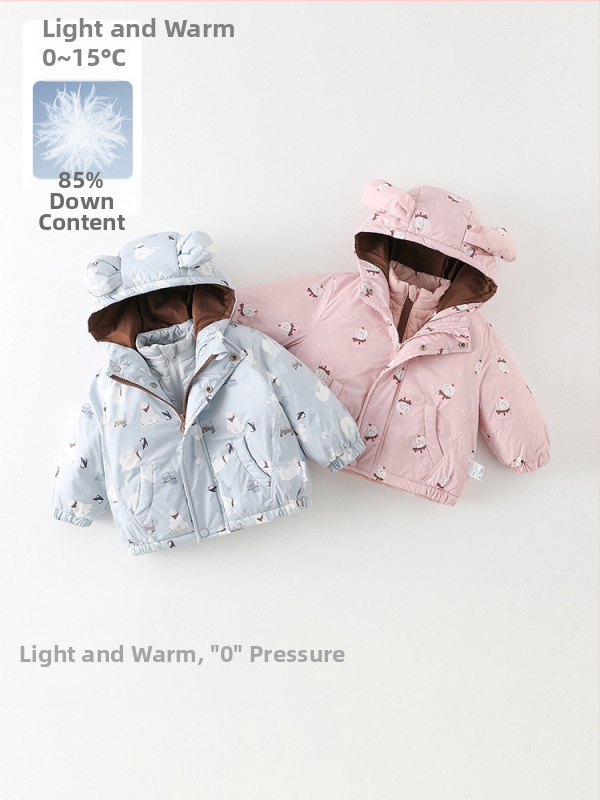 Dievčenská 3-v-jej jedine páperová bunda s kapucňou, pre deti 1–3 roky, výplň z bieleho kačacieho páperia, vonkajšia časť nylon, podšívka polyester