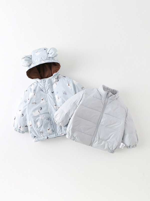 Ženska troje-u-jedan puffer jakna s kapuljačom za djevojčice, 1–3 godine, punilo bijeli patka down, vanjski dio najlon, podstava poliester