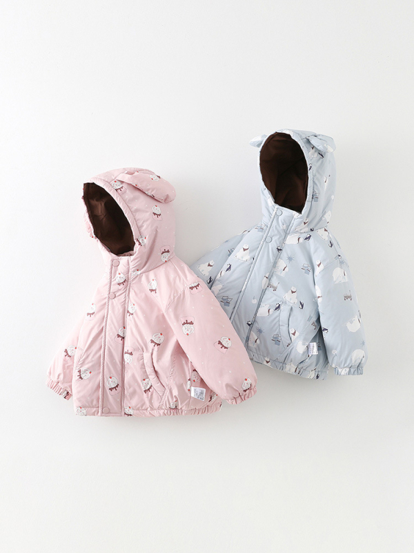 Ženska troje-u-jedan puffer jakna s kapuljačom za djevojčice, 1–3 godine, punilo bijeli patka down, vanjski dio najlon, podstava poliester