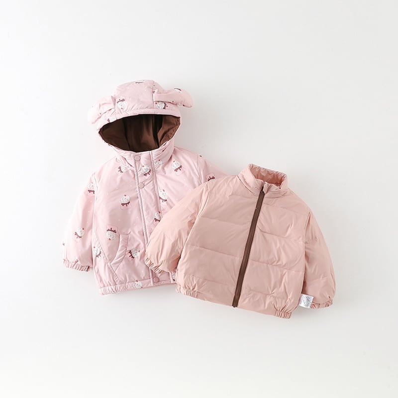 Ženska troje-u-jedan puffer jakna s kapuljačom za djevojčice, 1–3 godine, punilo bijeli patka down, vanjski dio najlon, podstava poliester