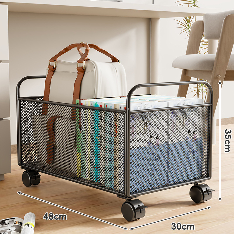 Raamatute hoiukarp ratastega laua all – mobiilne rauakonstruktsioon, kaasaegne minimalistlik stiil, maht kuni 5 L, mitmekülgne hoiustamine