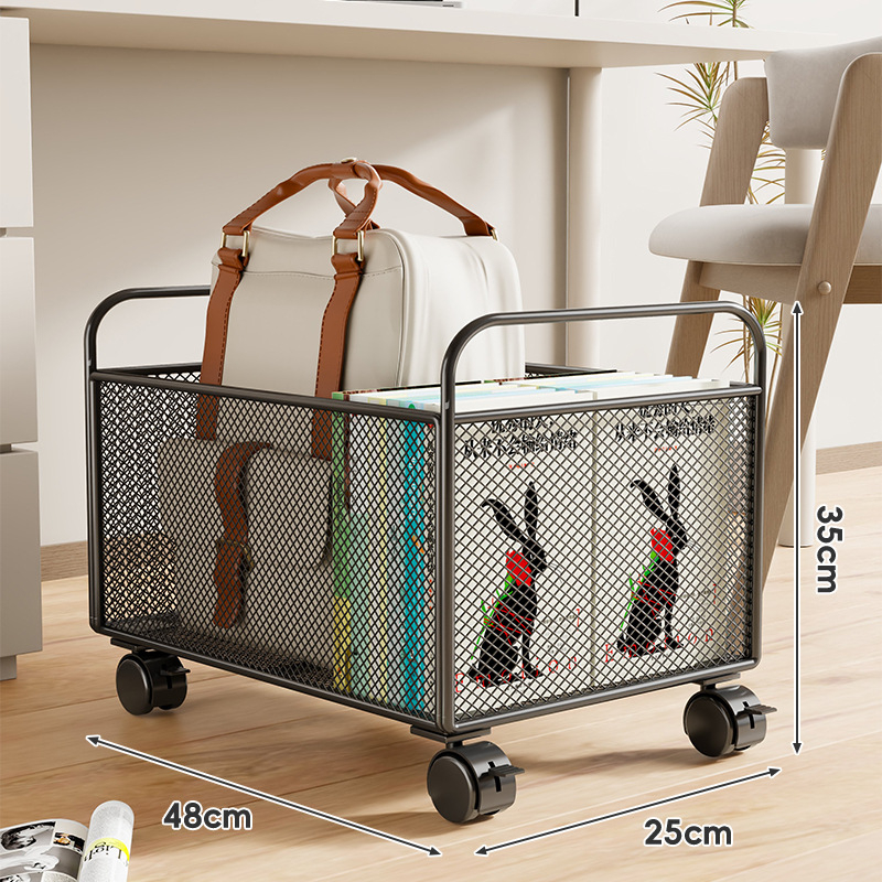 Raamatute hoiukarp ratastega laua all – mobiilne rauakonstruktsioon, kaasaegne minimalistlik stiil, maht kuni 5 L, mitmekülgne hoiustamine