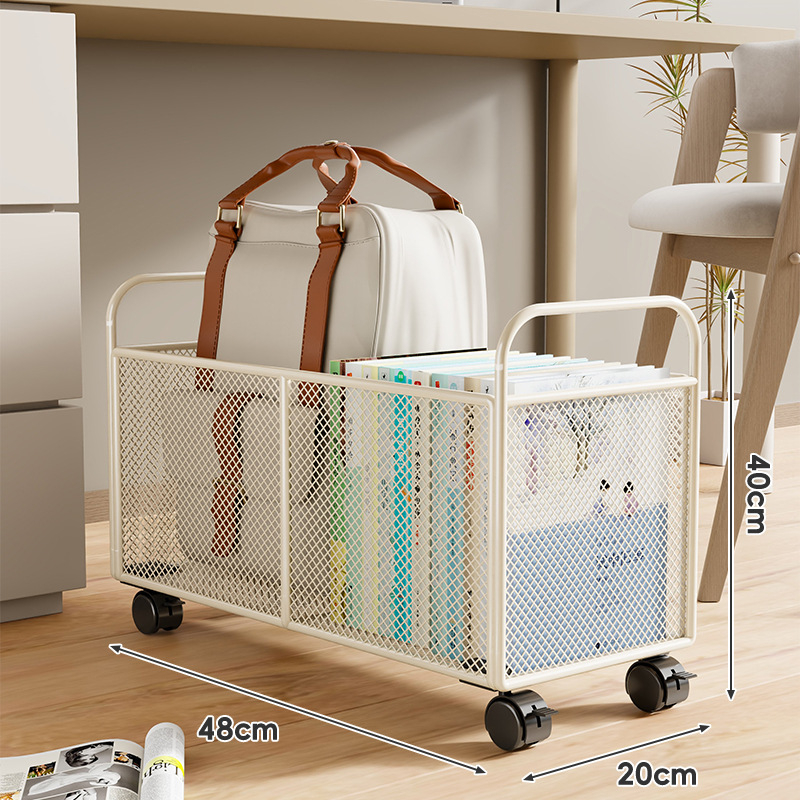 Raamatute hoiukarp ratastega laua all – mobiilne rauakonstruktsioon, kaasaegne minimalistlik stiil, maht kuni 5 L, mitmekülgne hoiustamine