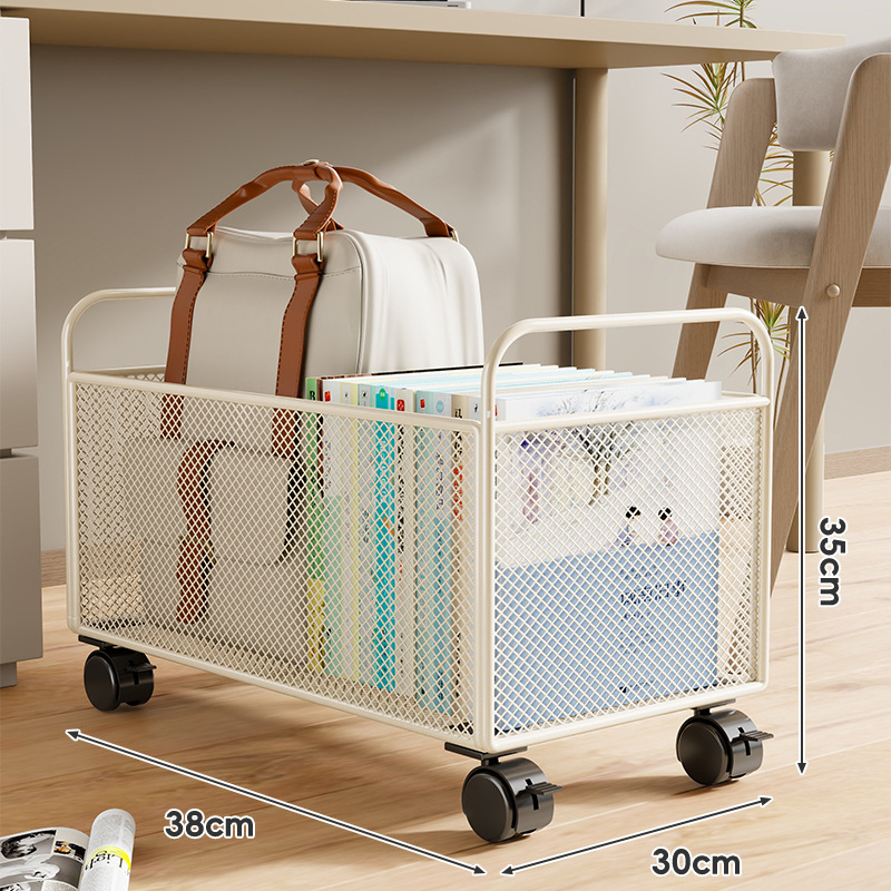 Raamatute hoiukarp ratastega laua all – mobiilne rauakonstruktsioon, kaasaegne minimalistlik stiil, maht kuni 5 L, mitmekülgne hoiustamine