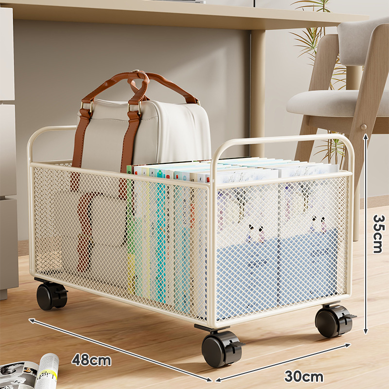 Raamatute hoiukarp ratastega laua all – mobiilne rauakonstruktsioon, kaasaegne minimalistlik stiil, maht kuni 5 L, mitmekülgne hoiustamine