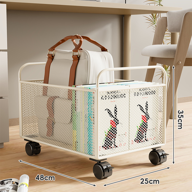 Raamatute hoiukarp ratastega laua all – mobiilne rauakonstruktsioon, kaasaegne minimalistlik stiil, maht kuni 5 L, mitmekülgne hoiustamine