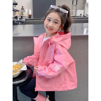 Dječja windbreaker jakna s kapuljačom, korejski stil, zatvarač, 100% poliester, srednja duljina (jesen)