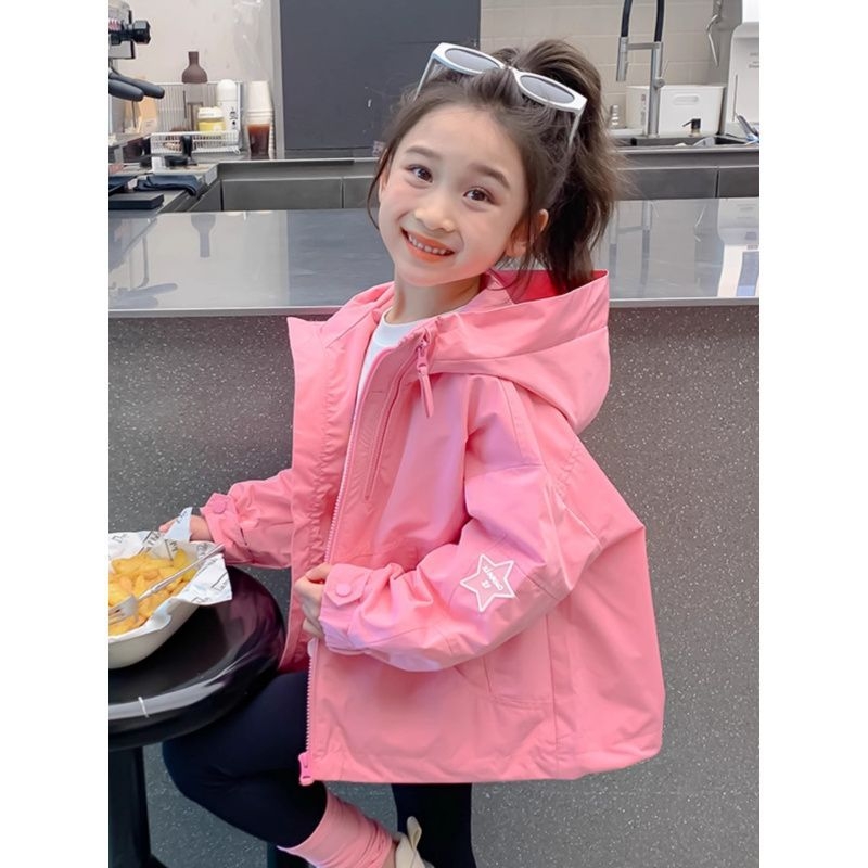 Dječja windbreaker jakna s kapuljačom, korejski stil, zatvarač, 100% poliester, srednja duljina (jesen)