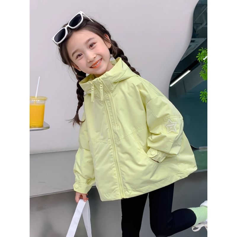 Dječja windbreaker jakna s kapuljačom, korejski stil, zatvarač, 100% poliester, srednja duljina (jesen)