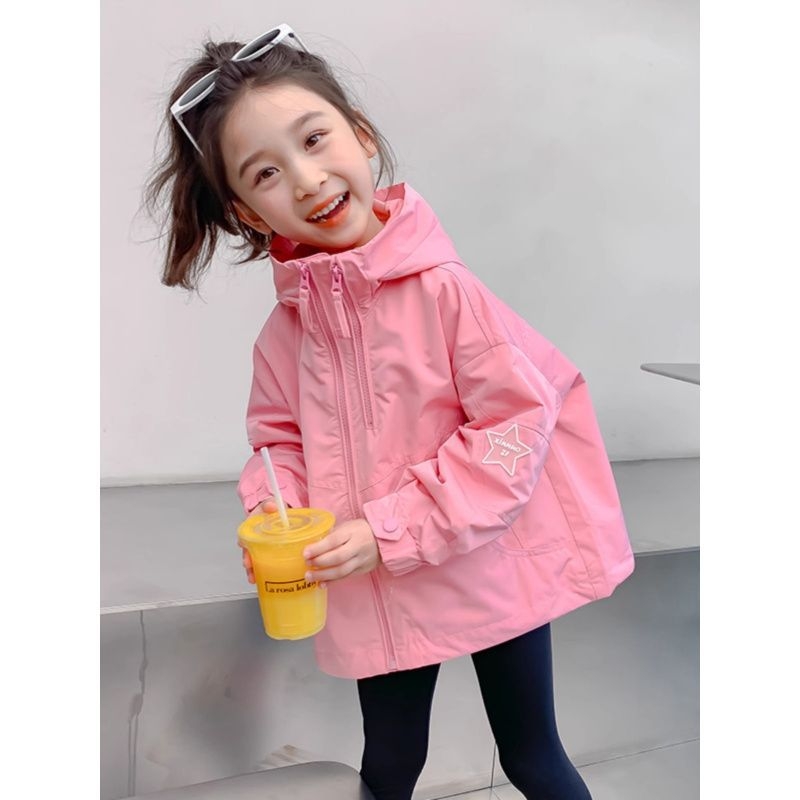 Dječja windbreaker jakna s kapuljačom, korejski stil, zatvarač, 100% poliester, srednja duljina (jesen)