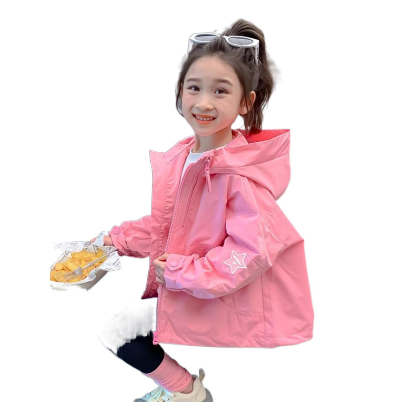 Dječja windbreaker jakna s kapuljačom, korejski stil, zatvarač, 100% poliester, srednja duljina (jesen)