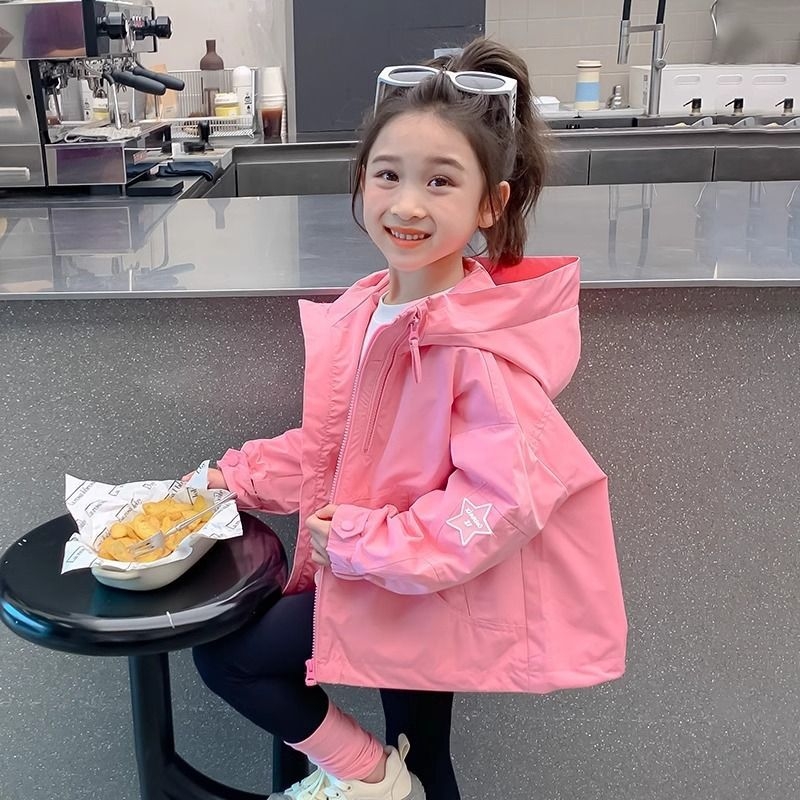 Dječja windbreaker jakna s kapuljačom, korejski stil, zatvarač, 100% poliester, srednja duljina (jesen)