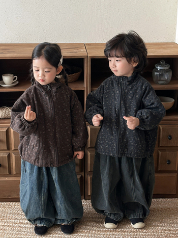 Dječja jakna s floralnim uzorkom i zatvaračem, 100% pamuk, jesen 2025, šumski stil