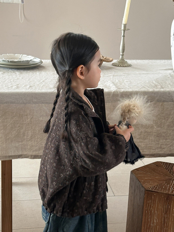 Dječja jakna s floralnim uzorkom i zatvaračem, 100% pamuk, jesen 2025, šumski stil