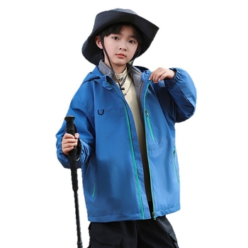 Bērnu jaka ar kapuci, vēja izturīga, ūdensnecaurlaidība 1500 mm, poliestera odere, divdaļīgs komplekts