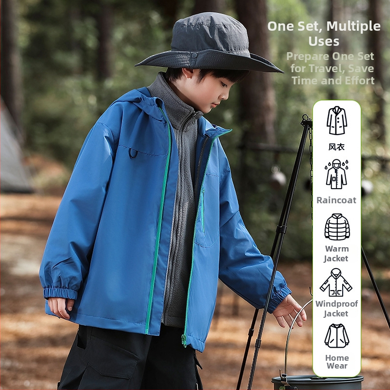 Bērnu jaka ar kapuci, vēja izturīga, ūdensnecaurlaidība 1500 mm, poliestera odere, divdaļīgs komplekts