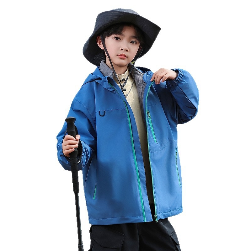 Bērnu jaka ar kapuci, vēja izturīga, ūdensnecaurlaidība 1500 mm, poliestera odere, divdaļīgs komplekts