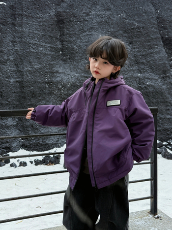 Bērnu vēja jaka ar kapuci, noņemama oderējuma, brīva piegriezuma, 100% poliester