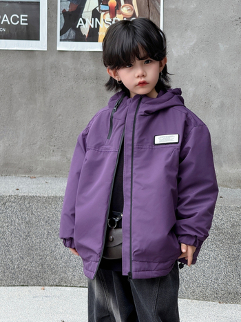 Bērnu vēja jaka ar kapuci, noņemama oderējuma, brīva piegriezuma, 100% poliester