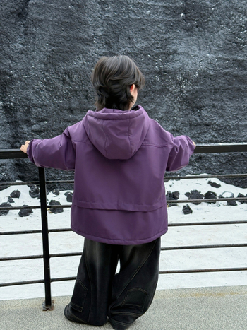 Bērnu vēja jaka ar kapuci, noņemama oderējuma, brīva piegriezuma, 100% poliester