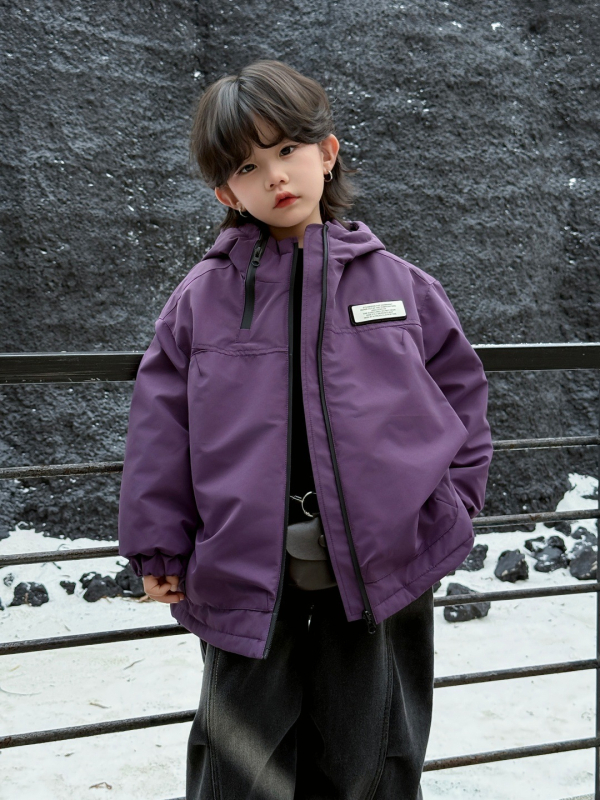 Bērnu vēja jaka ar kapuci, noņemama oderējuma, brīva piegriezuma, 100% poliester