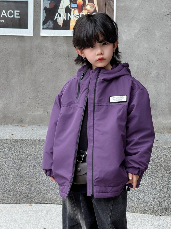 Bērnu vēja jaka ar kapuci, noņemama oderējuma, brīva piegriezuma, 100% poliester