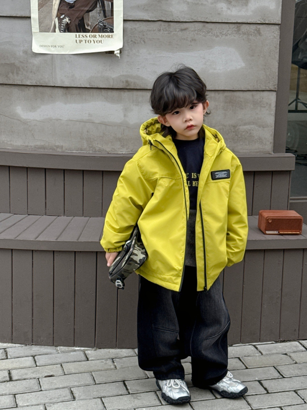 Bērnu vēja jaka ar kapuci, noņemama oderējuma, brīva piegriezuma, 100% poliester