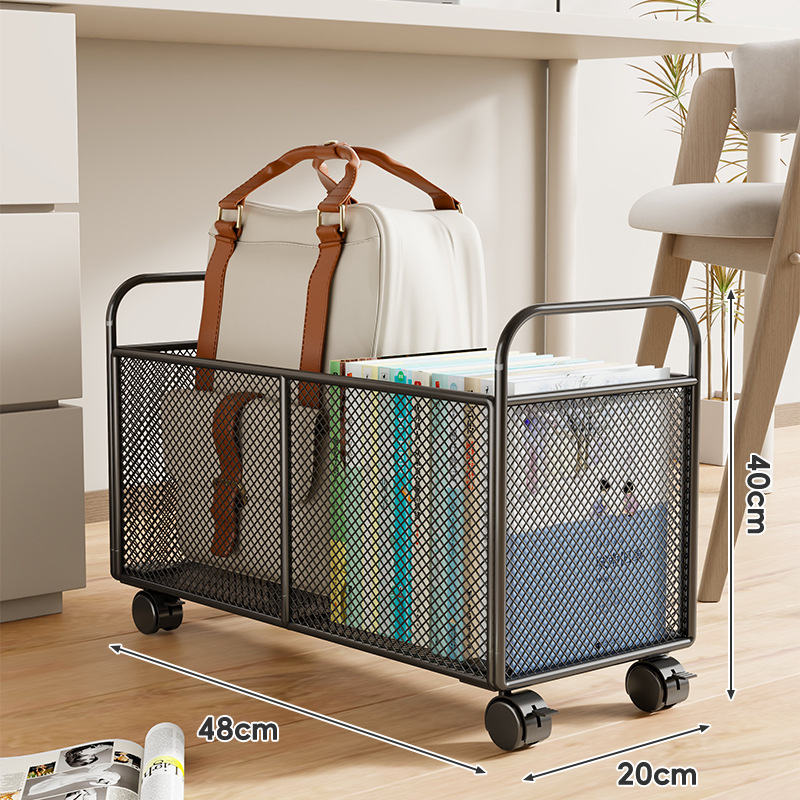 Könyvtároló doboz, vasból készült, modern minimalista stílus, görgőkkel mozgatható, 0-5 L kapacitás, többfunkciós tároló